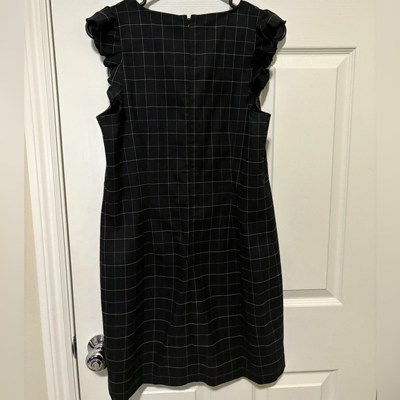 LOFT Black Check Plaid Ruffle Sheath Dress, Size 6P - Picture 9 of 9